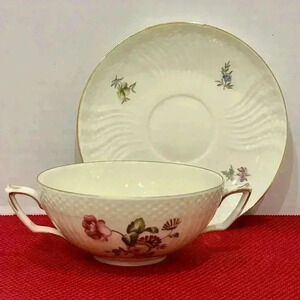 Royal Copenhagen, Denmark, flat cream soup bowl and saucer set. Frijsenborg VTG.